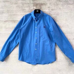Miumiu embroidered logo blue shirt long-sleeved shirt